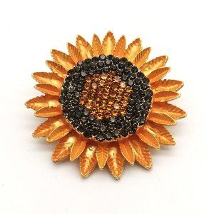 Sunflower Brooch Enamel Rhinestone Pin Stylish Glam Fashion Summer Sunshine
